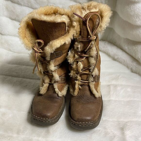 Born Brown leather lace up boots with shearling lining rubber soles size… - Picture 1 of 12